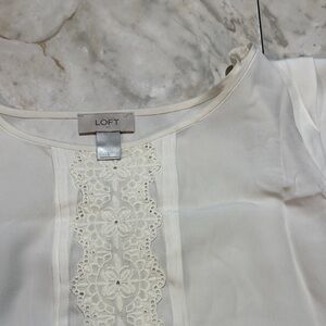 LOFT Ivory Top with Delicate Lace Accent